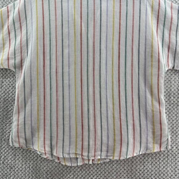 Garner Hill Top Women 14 White Striped Rainbow Linen Button Front Short Sleeve - Picture 8 of 12